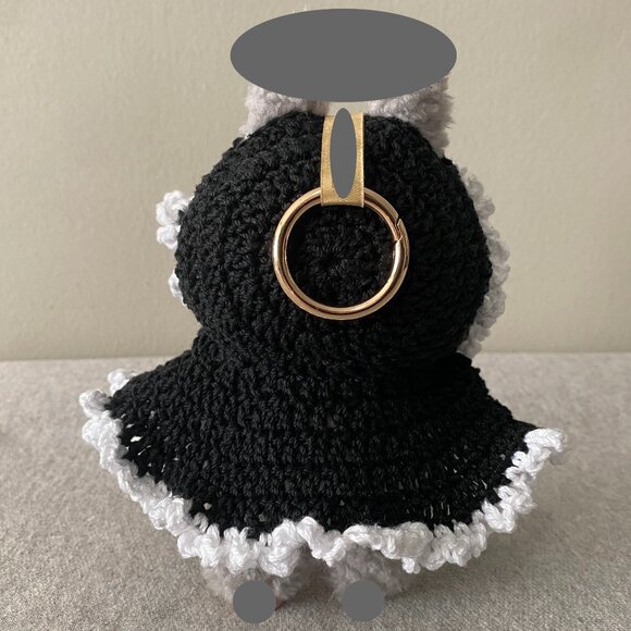 Handmade Crochet Black White Hooded Cloak Outfit for 17cm Doll 1-Piece Set - Picture 3 of 5